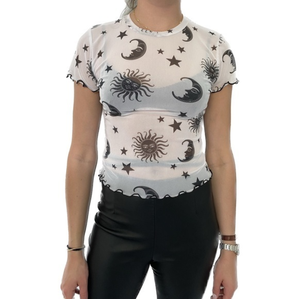 🪐 rock rose couture sun moon‎ and stars sheer top 🪐